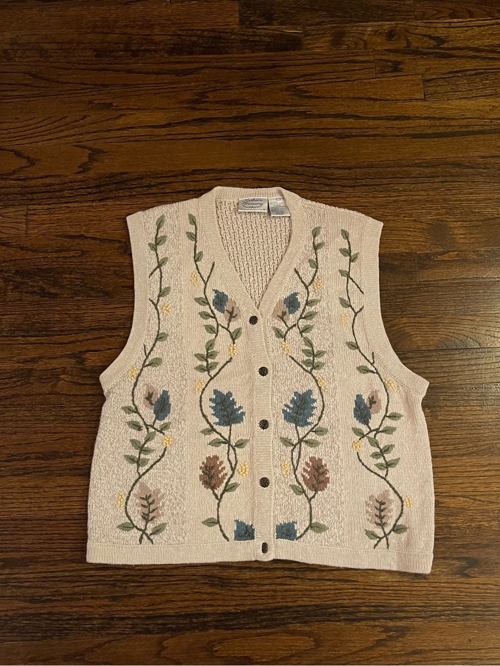 Vintage Embroidered Cream Floral Knit Vest